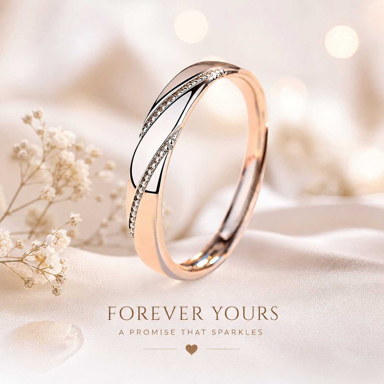 Eclipse Couple Ring Adjustable Rose Gold Promise Ring for Couples